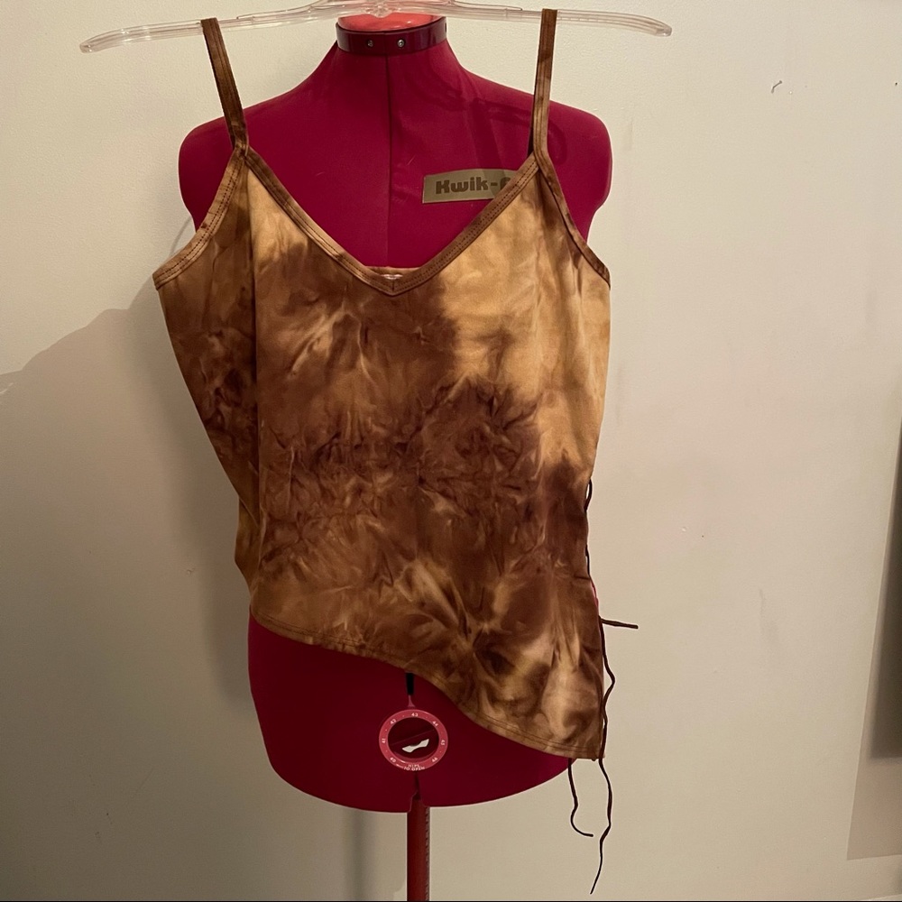 Vintage 90s asymmetrical tie dye faux suede crop